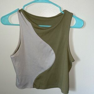 SHEIN Olive and Cream Asymmetrical Tank Top